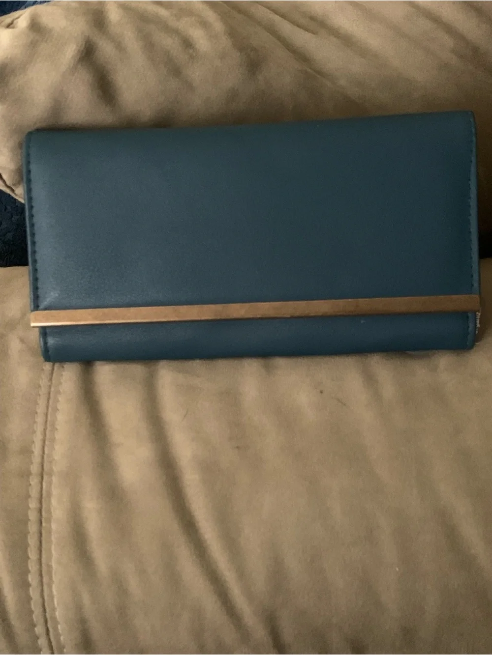 Teal Clutch Wallet with Gold Accent